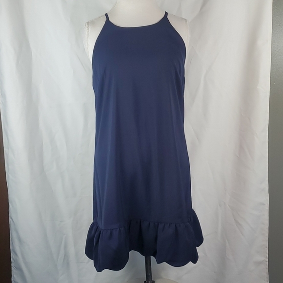NAVY SUGARLIPS HALTER NECKLINE SHIFT DRESS SIZE MEDIUM - Picture 2 of 11